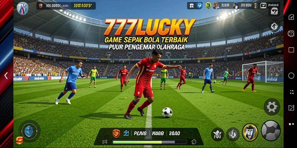 Screenshot gameplay 777LUCKY menampilkan aksi seru di lapangan sepak bola.