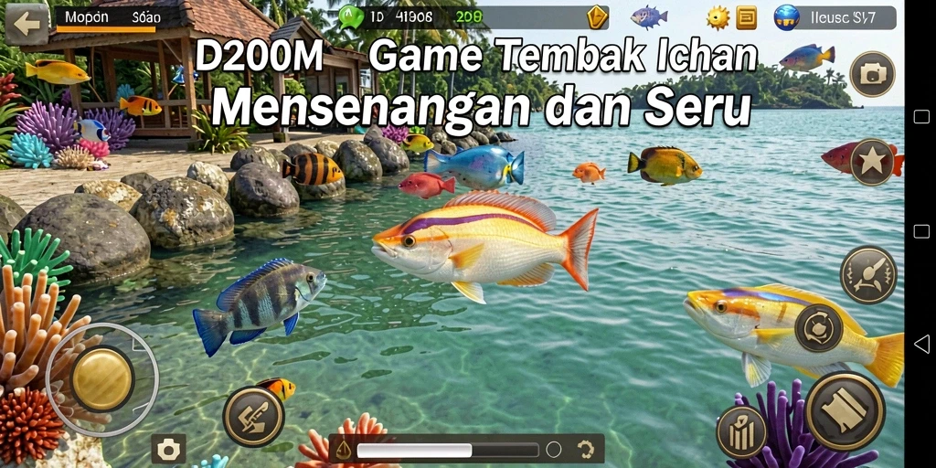 Screenshot D200M menampilkan aksi menembak ikan yang seru dan penuh warna.