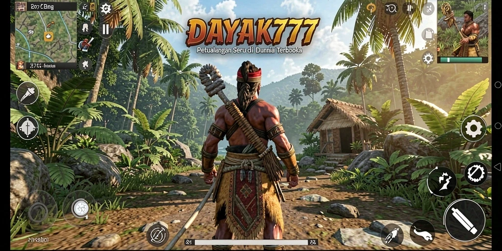 Screenshot gameplay DAYAK777 menampilkan eksplorasi dunia terbuka yang menakjubkan.