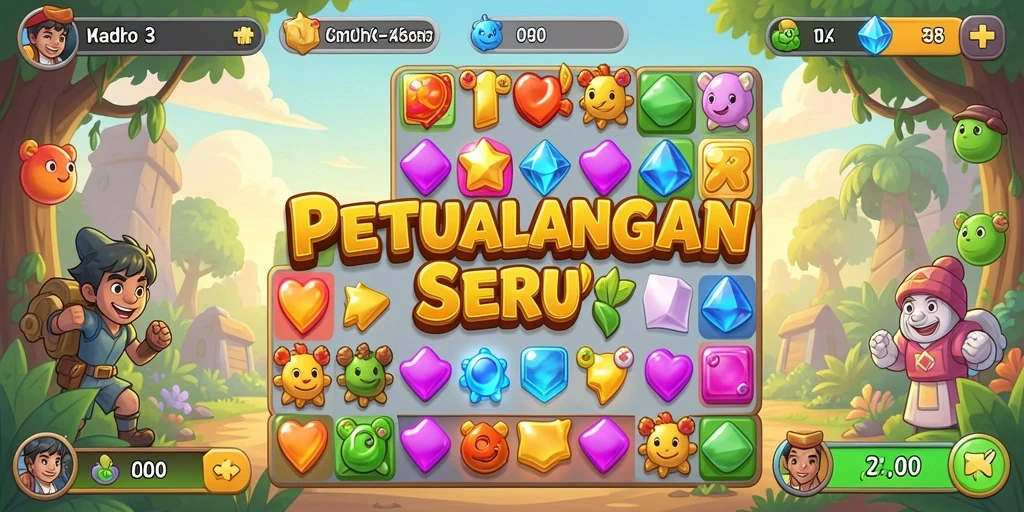 Tampilkan aksi seru gameplay FO8 dengan match-3 permata.