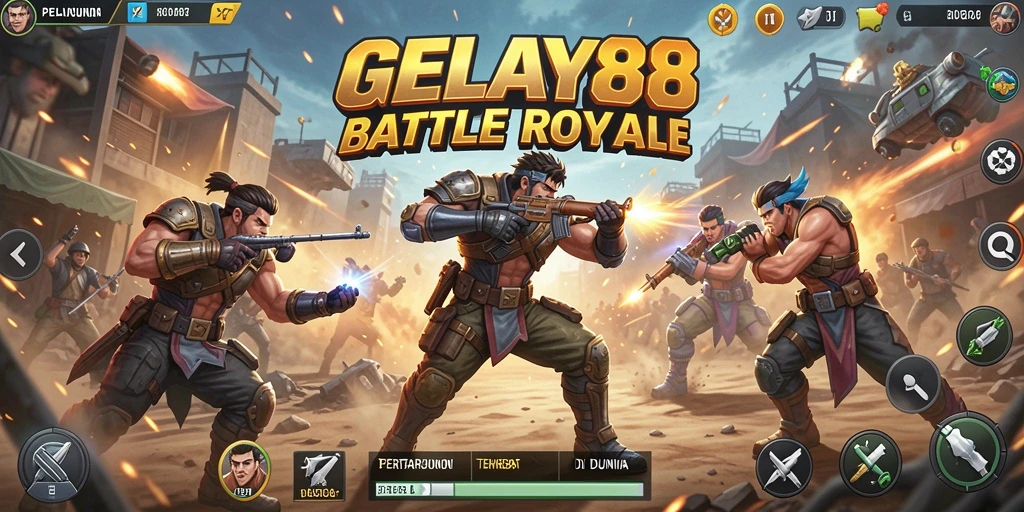 Tangkapan layar game <strong>GELAY88</strong> menampilkan aksi seru dalam pertempuran Battle Royale.