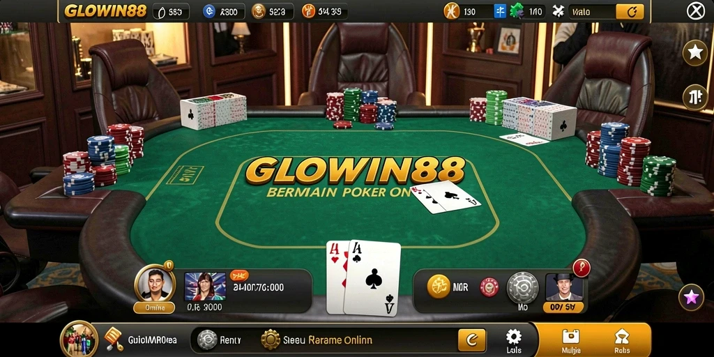Screenshot gameplay GLOWIN88 menampilkan suasana poker yang seru.