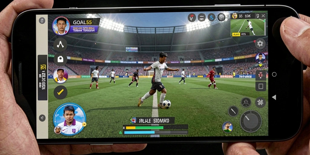 Menampilkan gameplay seru dari simulasi manajemen sepak bola GOAL55.