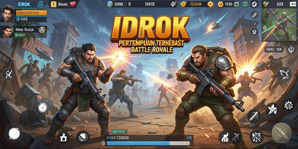 Screenshot gameplay IDROK menampilkan aksi pertempuran Battle Royale yang seru.