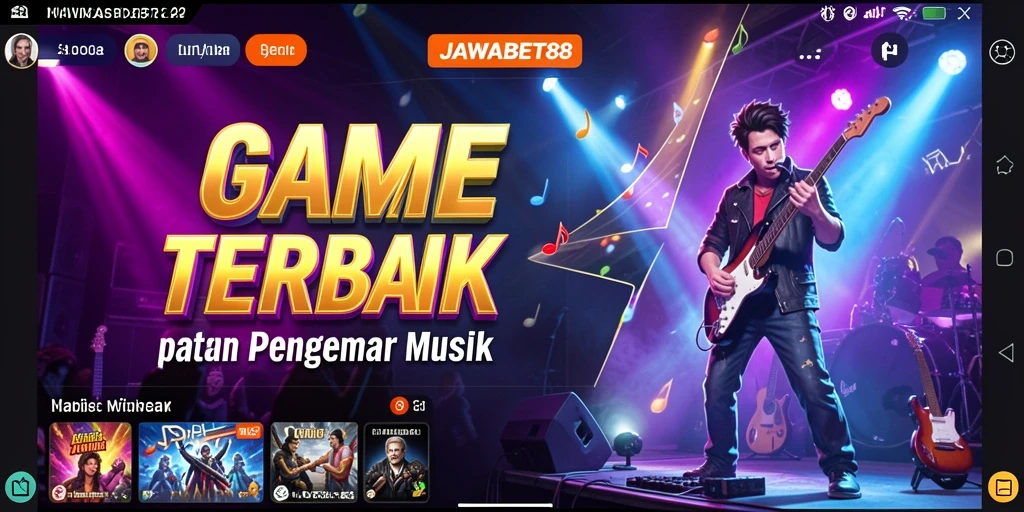 Tangkapan layar <strong>JAWABET88</strong> menampilkan antarmuka pengguna yang menarik dengan pilihan musik beragam.