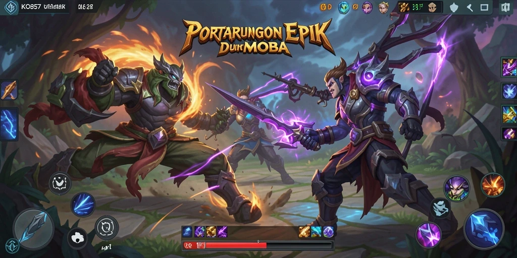 Screenshot gameplay KO857 menampilkan pertarungan seru dengan karakter heroik.
