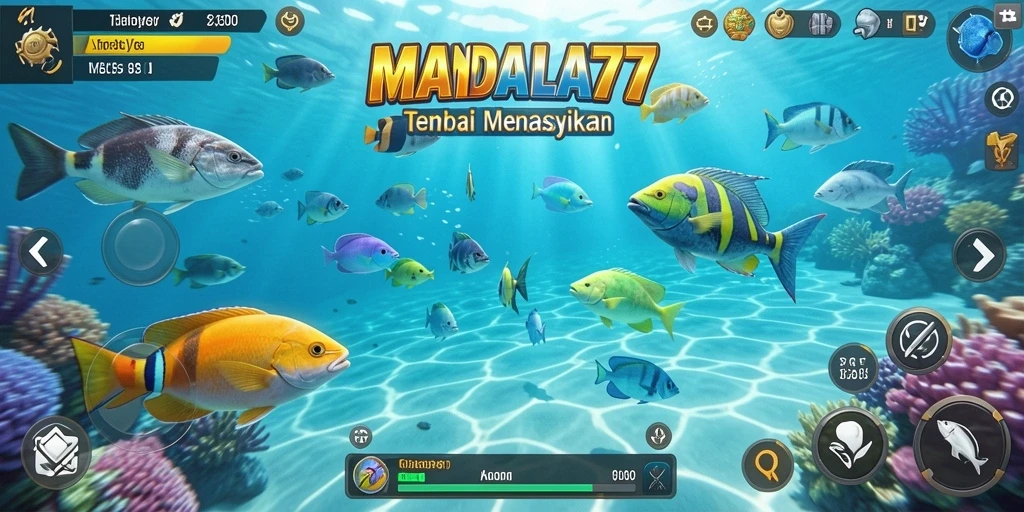 Tangkapan layar gameplay MANDALA77 menampilkan aksi seru menembak ikan.