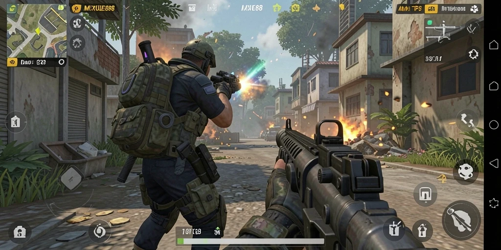Tampilan gameplay seru di <strong>MIXUE88</strong> dengan pertempuran TPS yang intens.