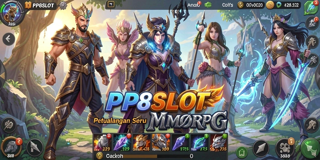 Screenshot utama PP8SLOT menampilkan aksi petualangan seru dalam MMORPG.