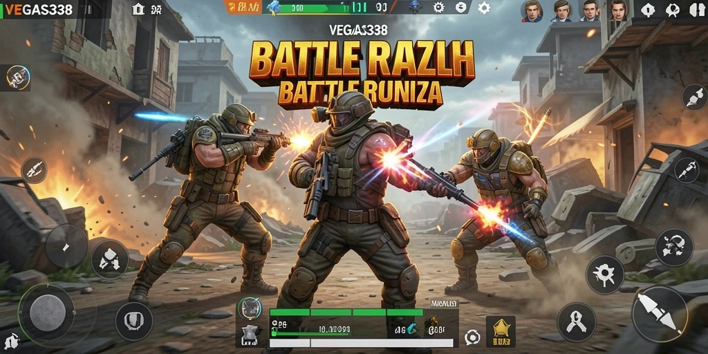 Tangkapan layar utama VEGAS338 menampilkan aksi seru dalam permainan Battle Royale.